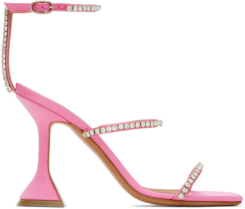 Догляд за взуттям Amina Muaddi Amina Muaddi Gilda Crystal-Embellished Heeled Sandals Рожевий | GILDA SANDAL CL SATIN