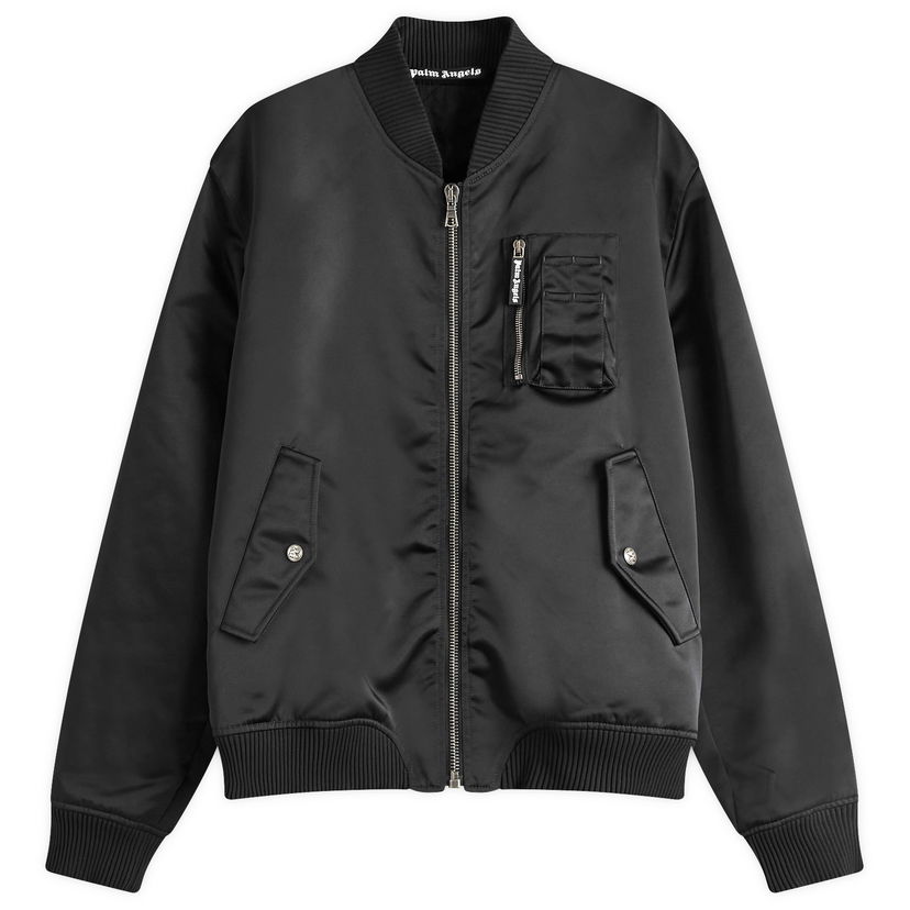 Куртка бомбер Palm Angels Black Bomber Jacket With Logo Patch чорний | PMEH033S25FAB0011010