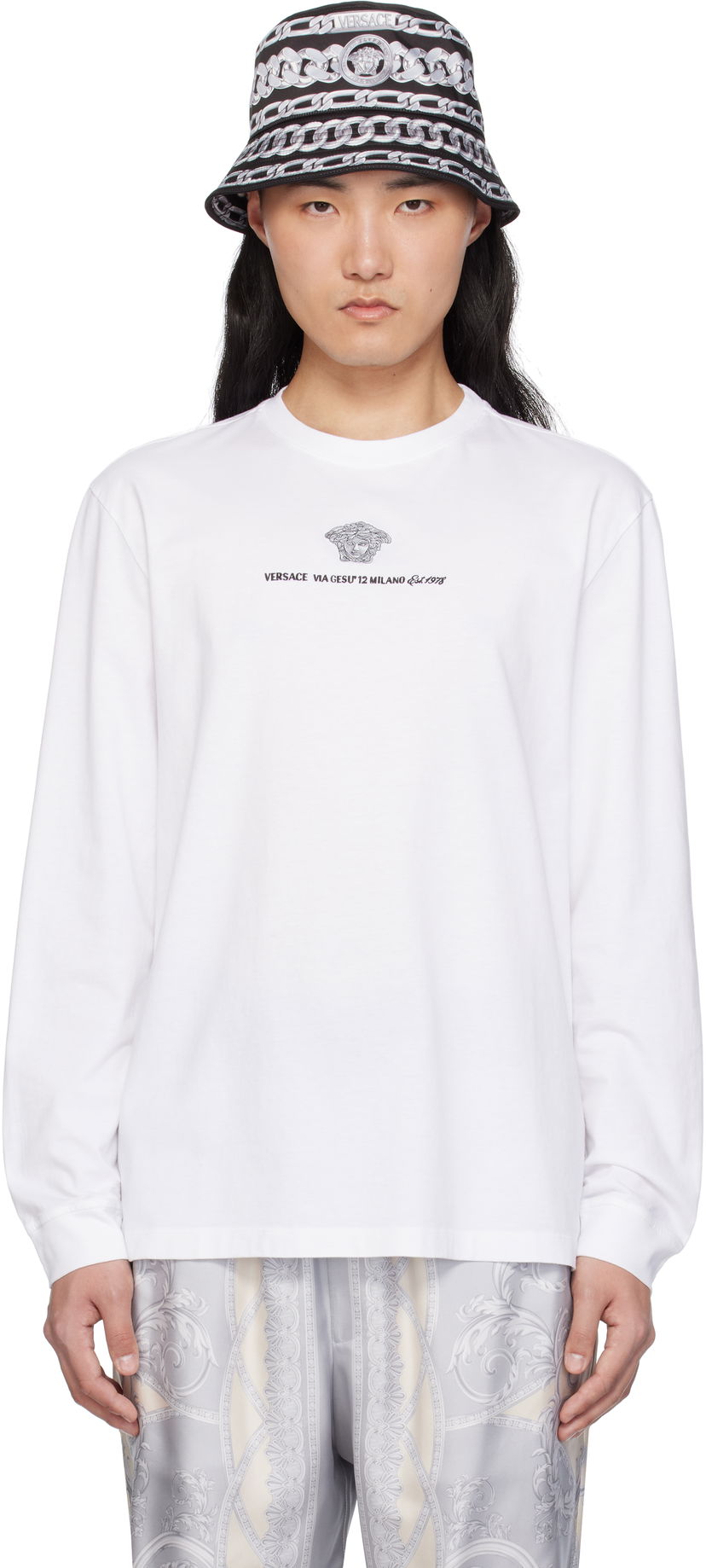 Футболка Versace Versace Medusa Embroidered Long Sleeve T-Shirt білий | 1013947_1A11054