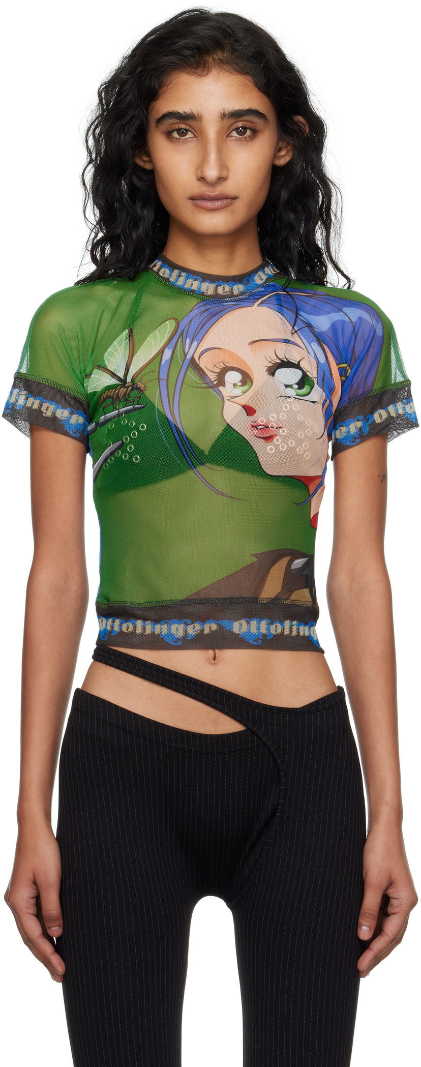 Футболка Ottolinger Ottolinger Anime Girl Graphic Mesh T-Shirt Зелений | 101-100401-05