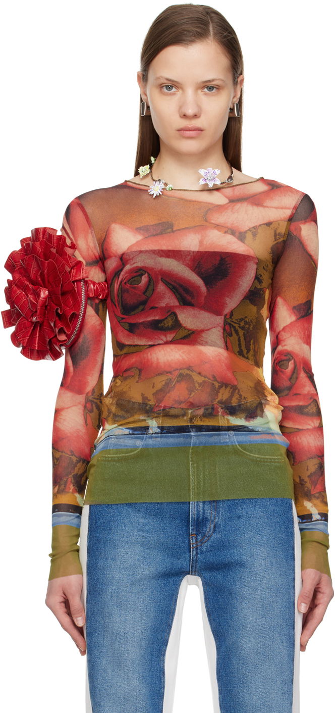 Футболка Jean Paul Gaultier Jean Paul Gaultier Roses Print Long Sleeve T-Shirt Різнокольоровий | 24/25-U-TO132-T547-403050