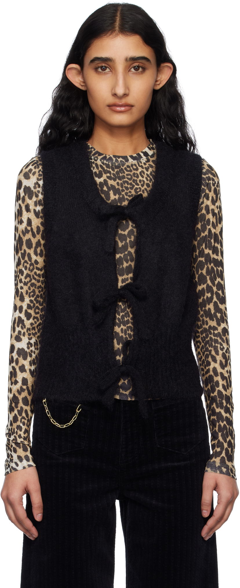 Cветр GANNI Ganni Tie-Front Knit Vest чорний | K2514