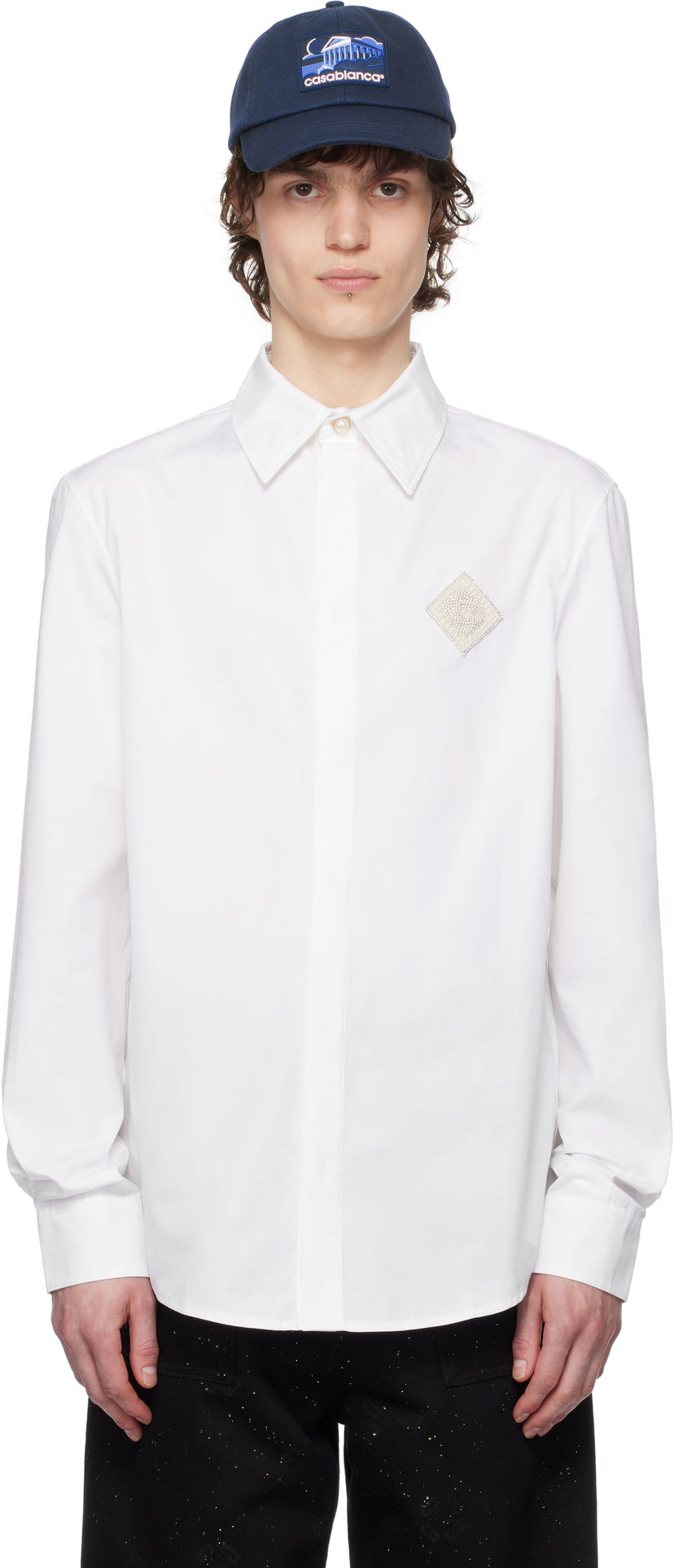 Сорочка Casablanca Casablanca Pearl Diamond Patch Cotton Shirt білий | MPS25-SH-139-01