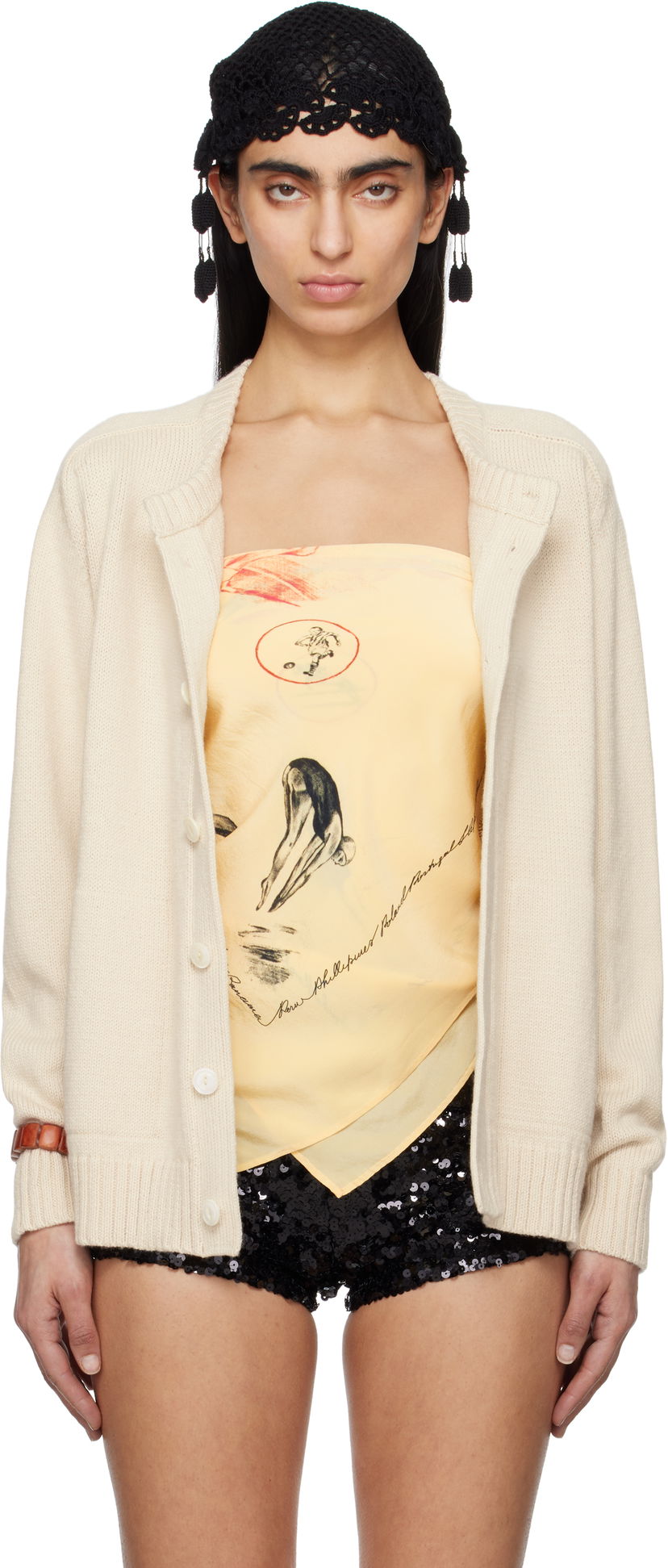 Cветр Bode Bode Meringue Knit Cardigan бежевий | MRS25KT006