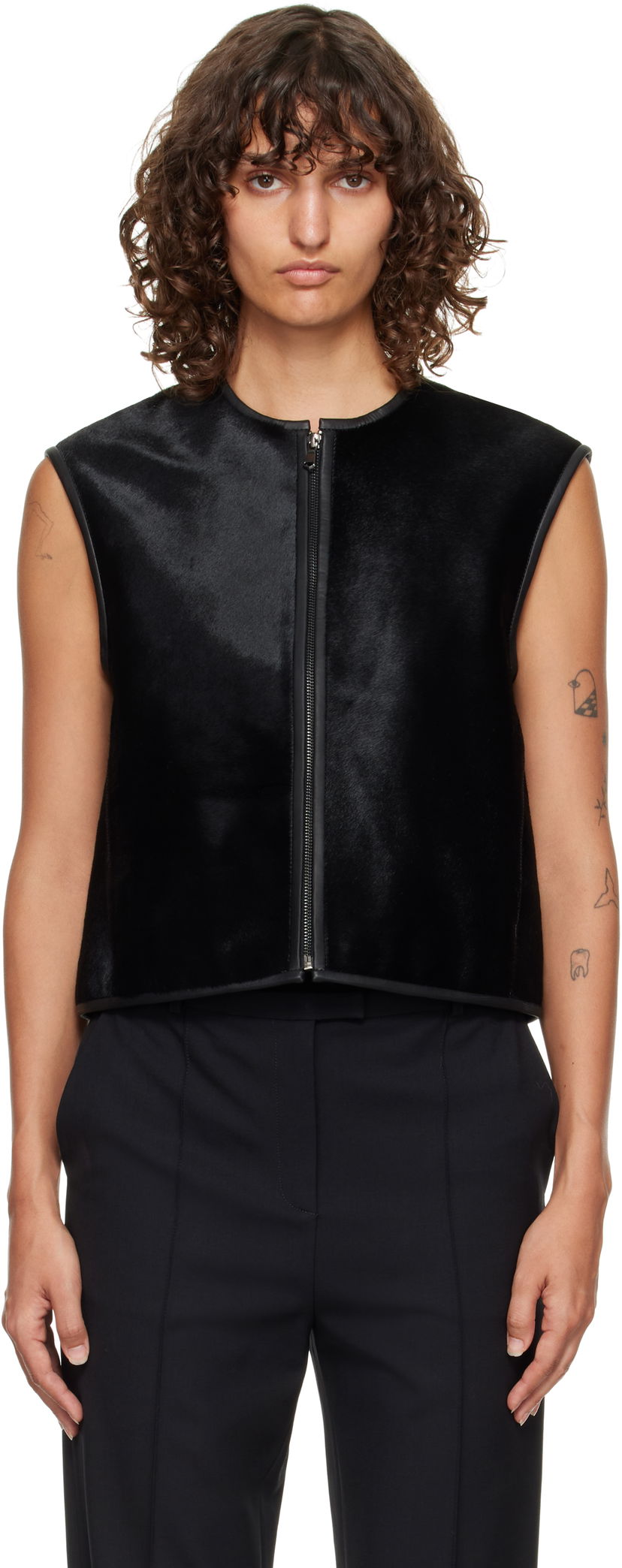 Жилет Loulou de Saison Loulou de Saison Ampas Pony-Effect Leather Vest чорний | AMPAS