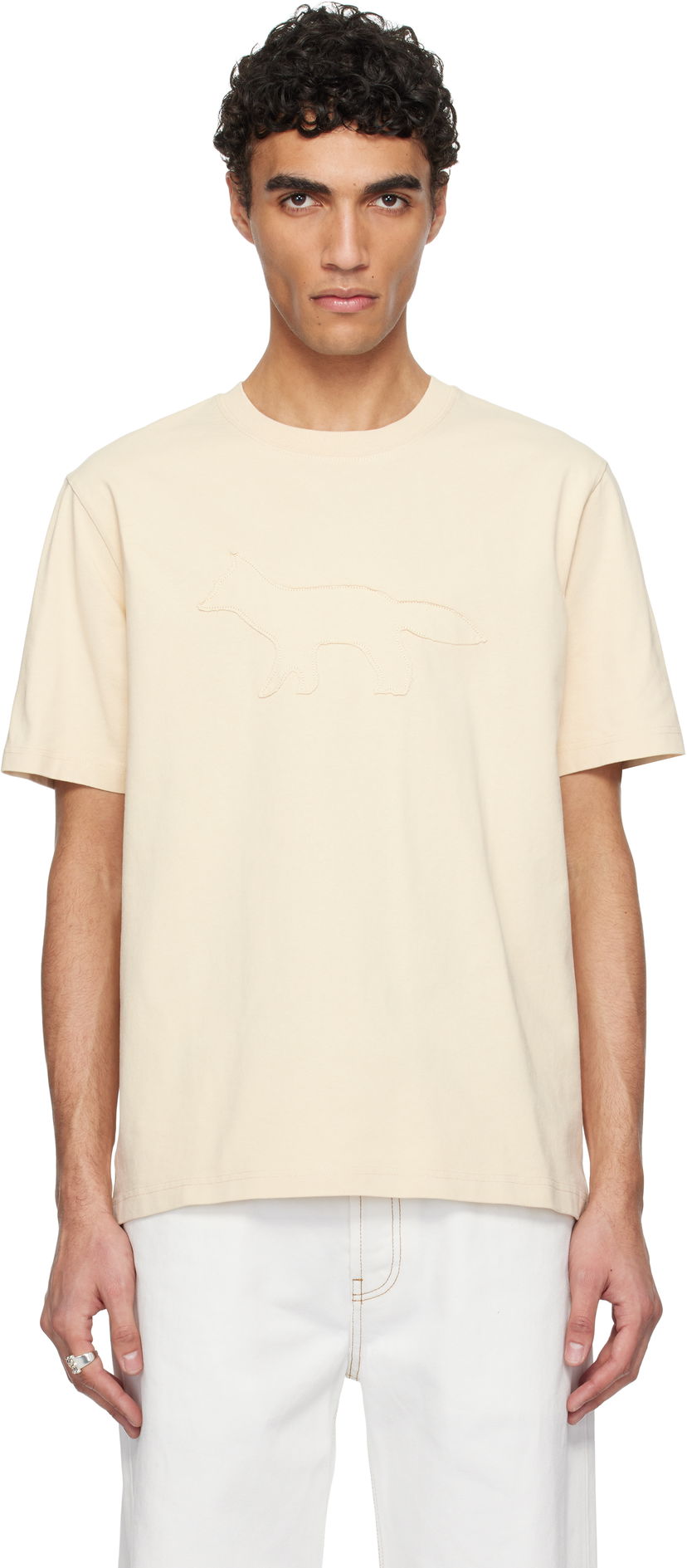 Футболка MAISON KITSUNÉ Maison Kitsuné Profile Fox Comfort T-Shirt бежевий | OM00121KJ0118