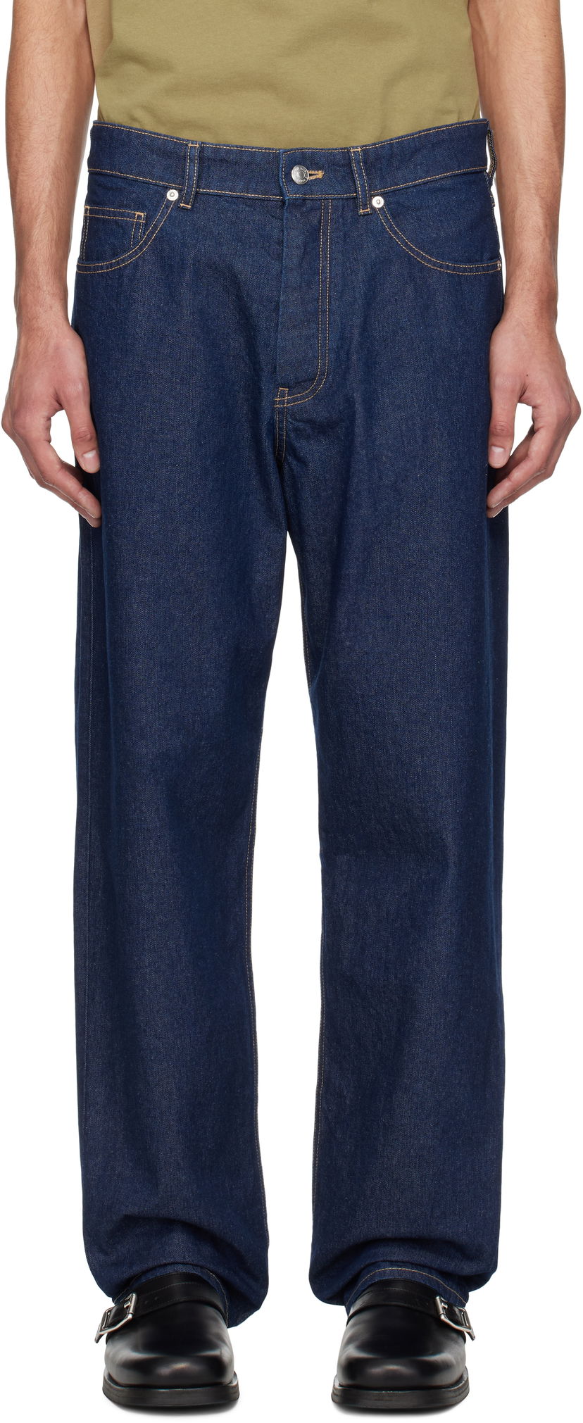 Джинси MAISON KITSUNÉ Maison Kitsuné Straight Denim Jeans Синій | OM01118WW0081