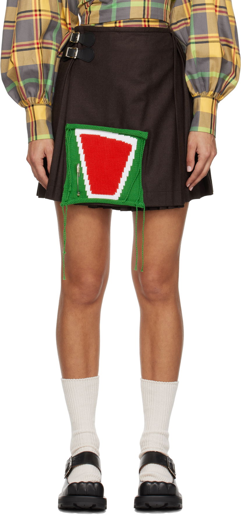 Спідниця Charles Jeffrey Loverboy Kilt Miniskirt with Knit Detail Коричневий | 41050201