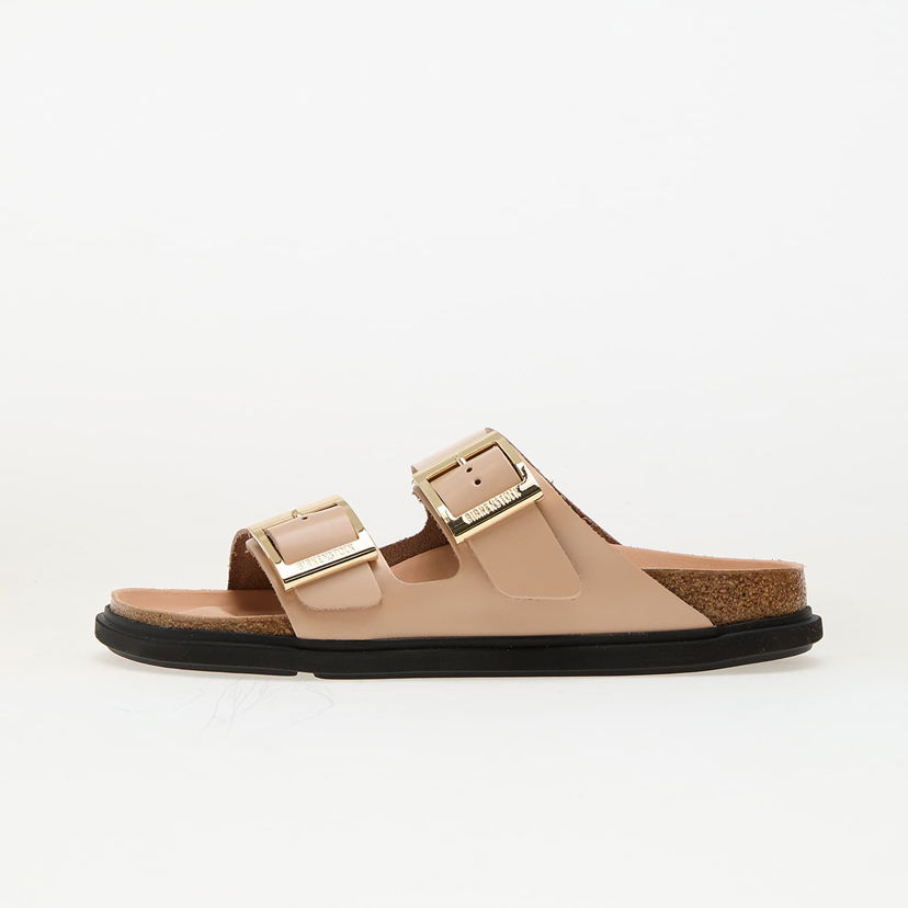Кросівки та взуття Birkenstock Birkenstock Arizona Droplet Buckle Leather Patent High-Shine Sandals бежевий | 1029386