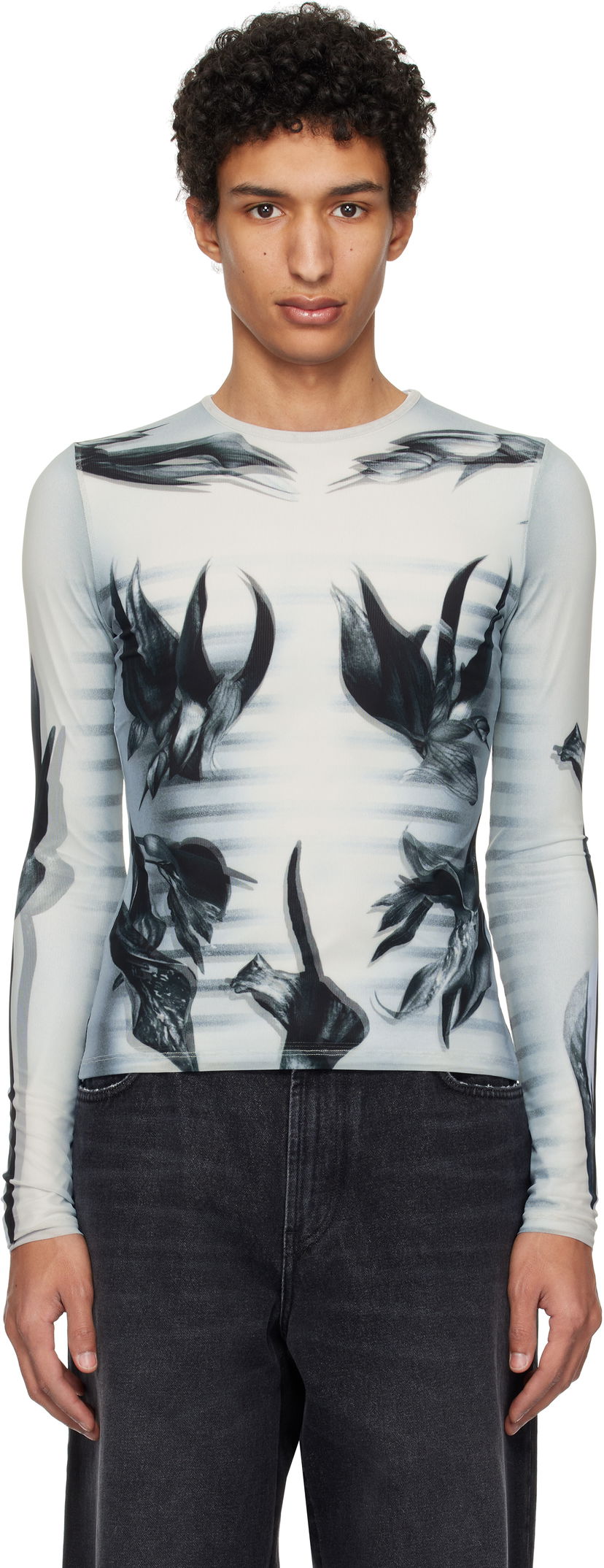 Футболка Jean Paul Gaultier Jean Paul Gaultier Flower Body Morphing Long Sleeve T-Shirt білий | 25/33-F-TO264-T581-010200