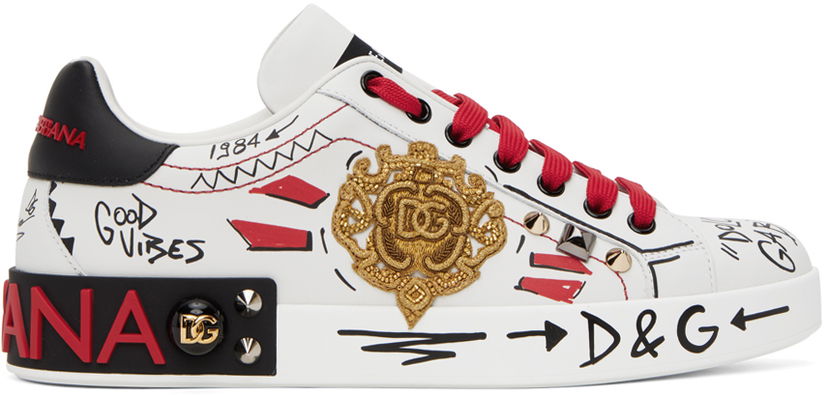 Кросівки та взуття Dolce & Gabbana White Portofino Embroidery & Studs Sneakers Різнокольоровий | CS1772AH494