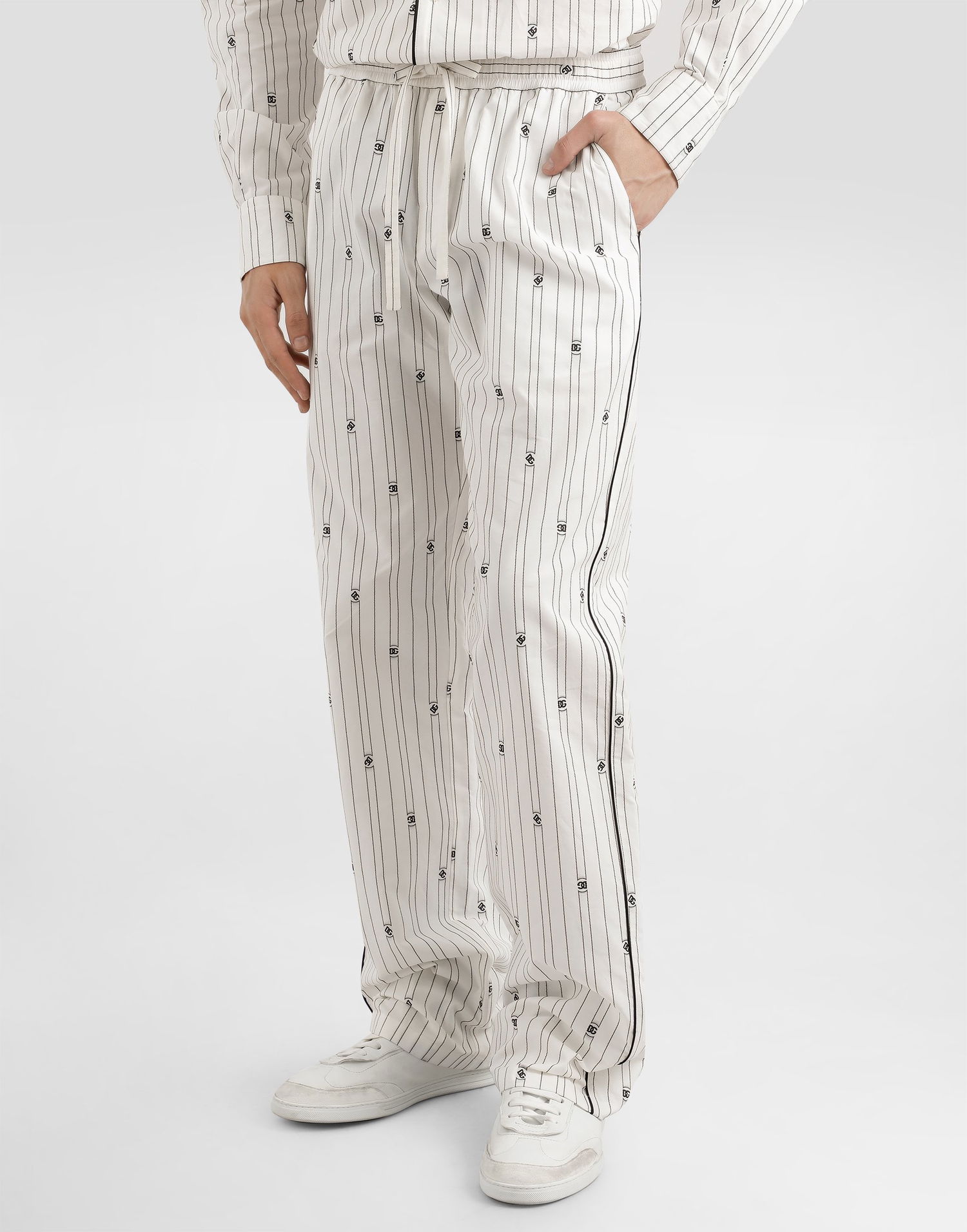 Штани Dolce & Gabbana Dolce & Gabbana Logo Striped Drawstring Trousers білий | GVRMATHJMQRS8350, 1