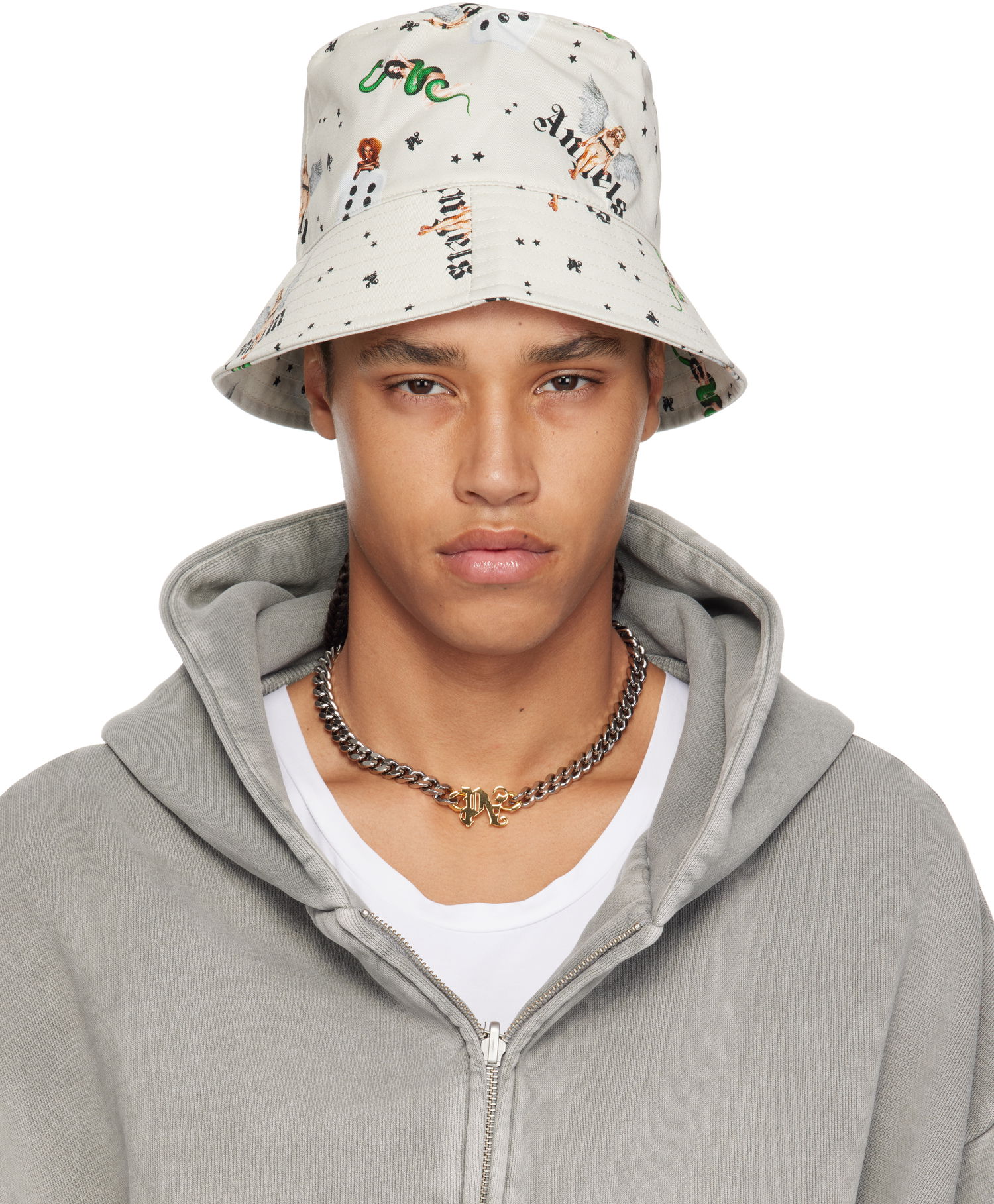 Капелюх Palm Angels Palm Angels Pin Up All Over Print Bucket Hat бежевий | PMLA039S25FAB0040B84, 0