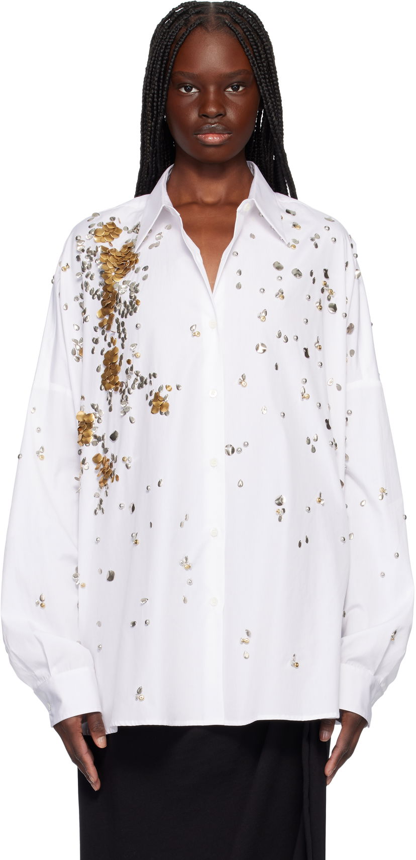 Сорочка Dries Van Noten Dries Van Noten Oversized Embellished Shirt білий | 251-010759-1466