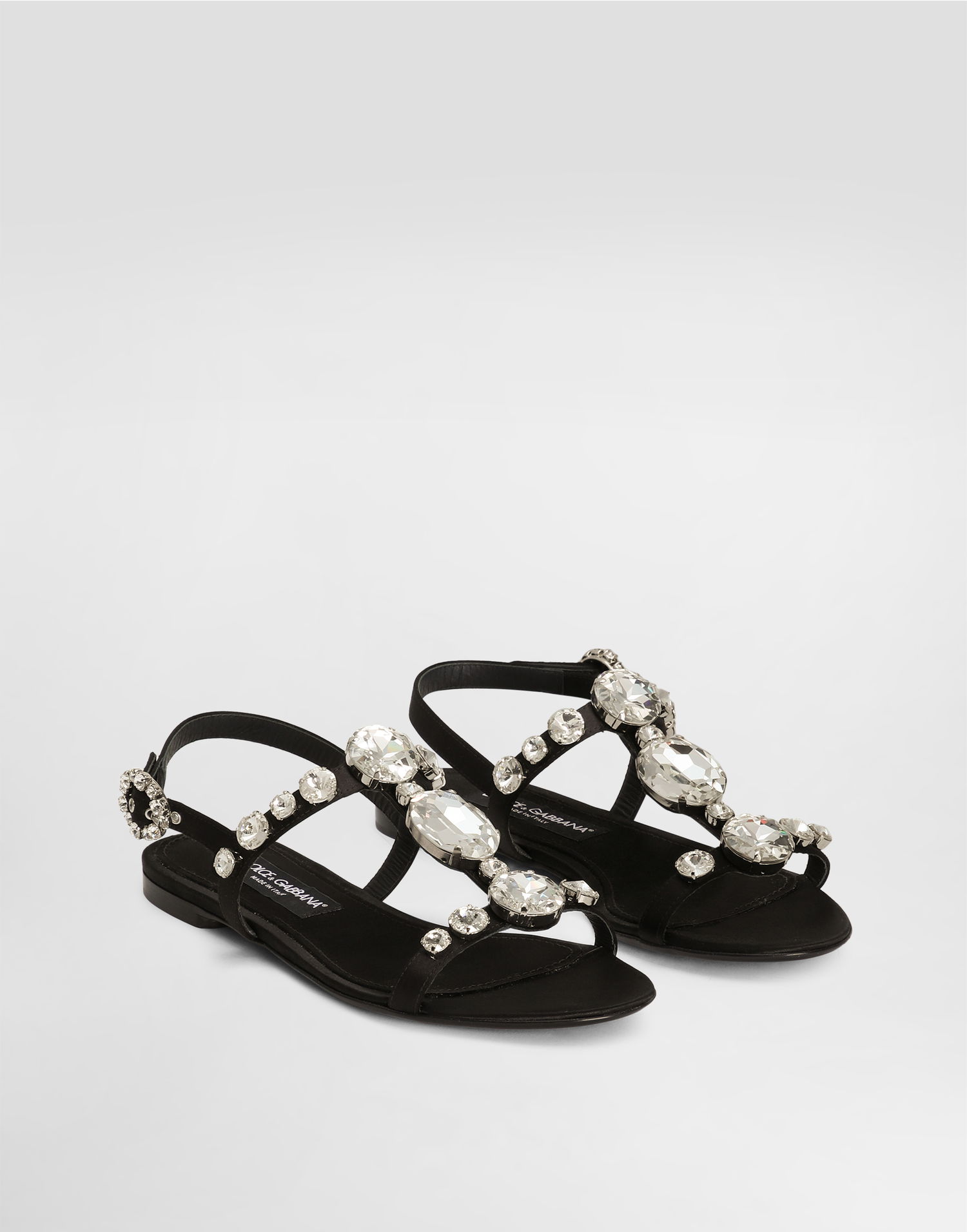 Кросівки та взуття Dolce & Gabbana Satin Sandals With Gemstone Embellishment чорний | CQ0601A9T438S488, 1