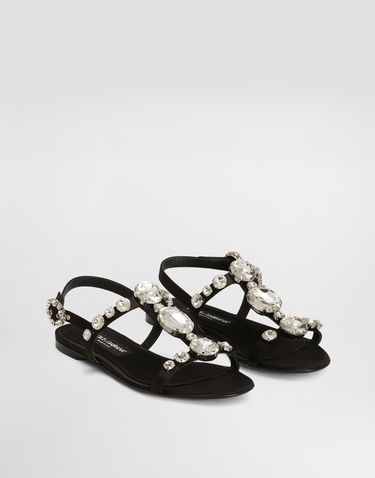 Кросівки та взуття Dolce & Gabbana Satin Sandals With Gemstone Embellishment чорний | CQ0601A9T438S488, 1