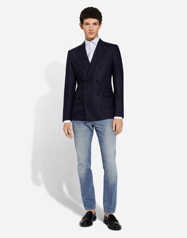 Куртка Dolce & Gabbana Dolce & Gabbana Double-breasted Pinstripe Flannel Taormina-Fit Jacket темно-синій | G2NW1TFRCB7S8053, 1