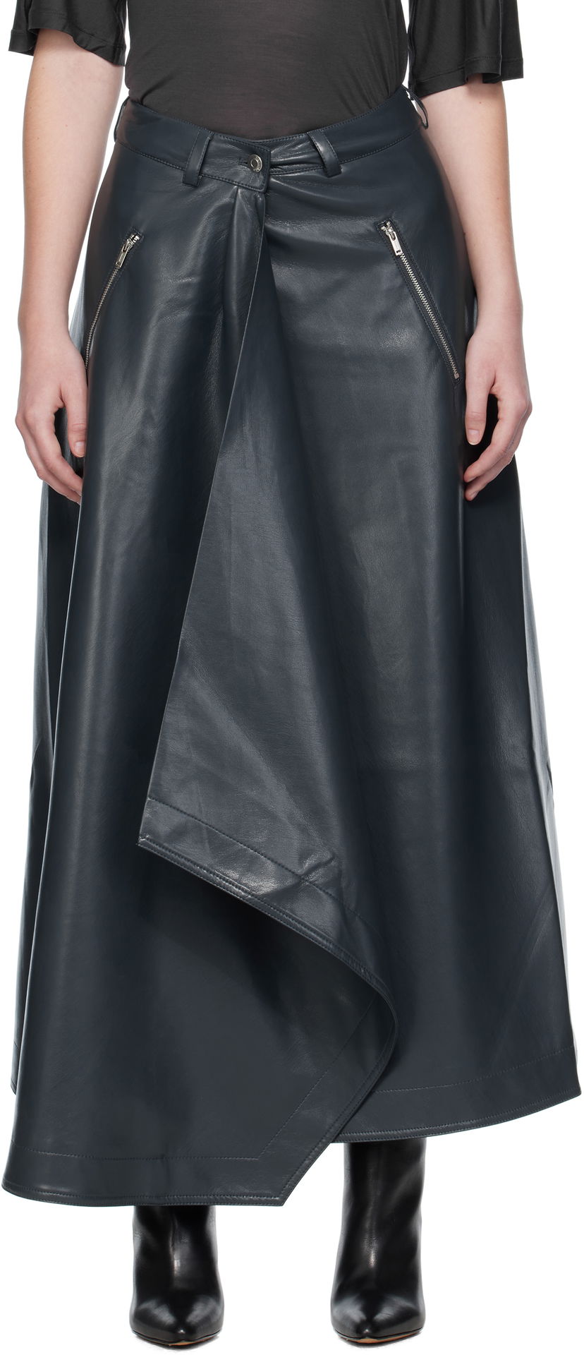 Спідниця Nanushka Nanushka Neith Draped Vegan Leather Maxi Skirt темно-синій | NW25PFSK01455