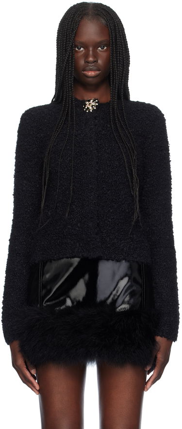 Cветр Blumarine Blumarine Alpaca Brooch Cardigan With Feather Trim чорний | A444M120A, 0