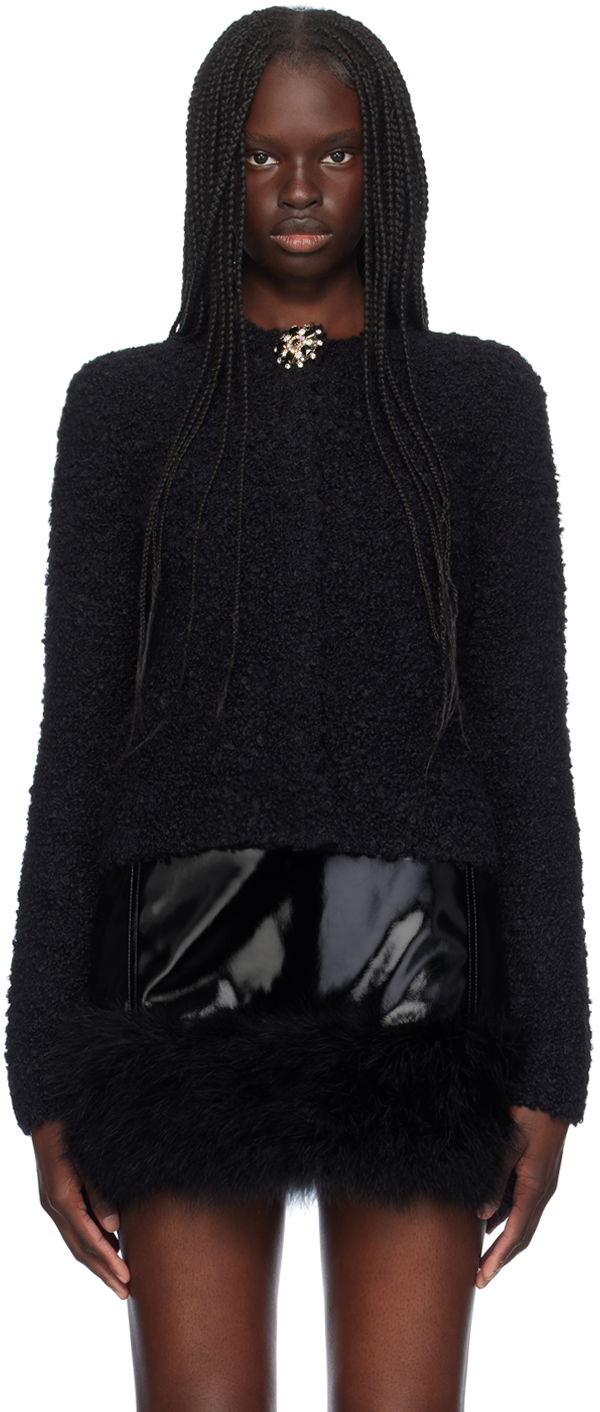 Cветр Blumarine Blumarine Alpaca Brooch Cardigan With Feather Trim чорний | A444M120A