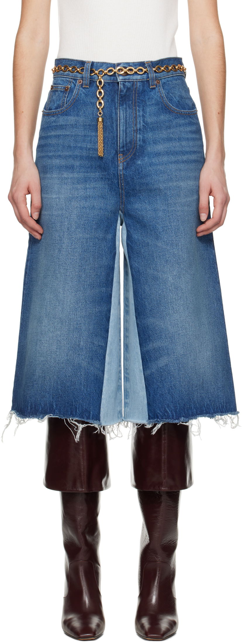 Джинси CHLOÉ Chloé Bermuda Patchwork Denim Shorts Синій | CH25SDS02158
