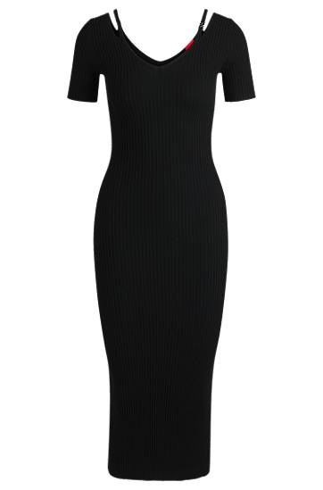плаття BOSS Ribbed-Knit Bodycon Midi Dress with Cutout Details чорний | 50538239