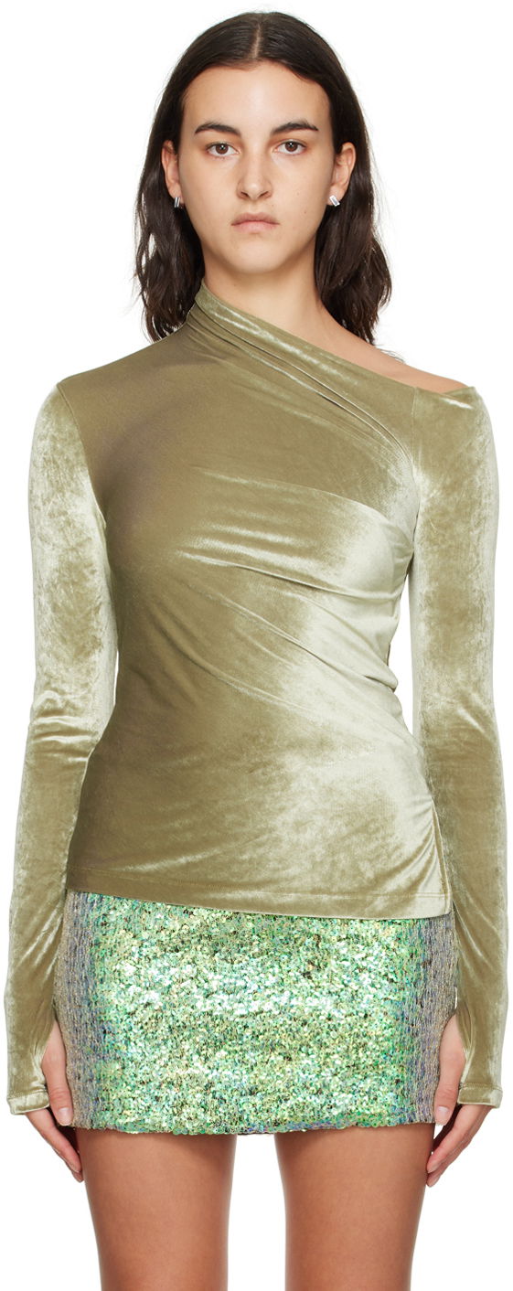 Cветр Helmut Lang Helmut Lang Asymmetrical Velvet Long Sleeve Top Зелений | N07HW502