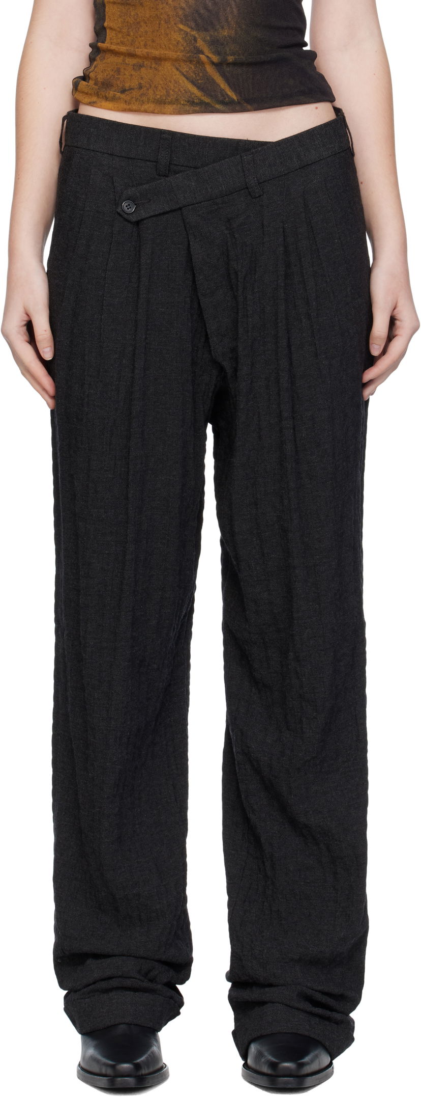 Штани R13 R13 Tripe Pleat Crossover Trousers чорний | R13W7516-R580A