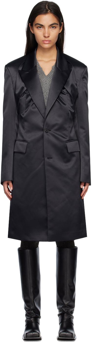 Пальто We11done Single-Breasted Satin Coat чорний | WD-CT1-23-043-W-BK
