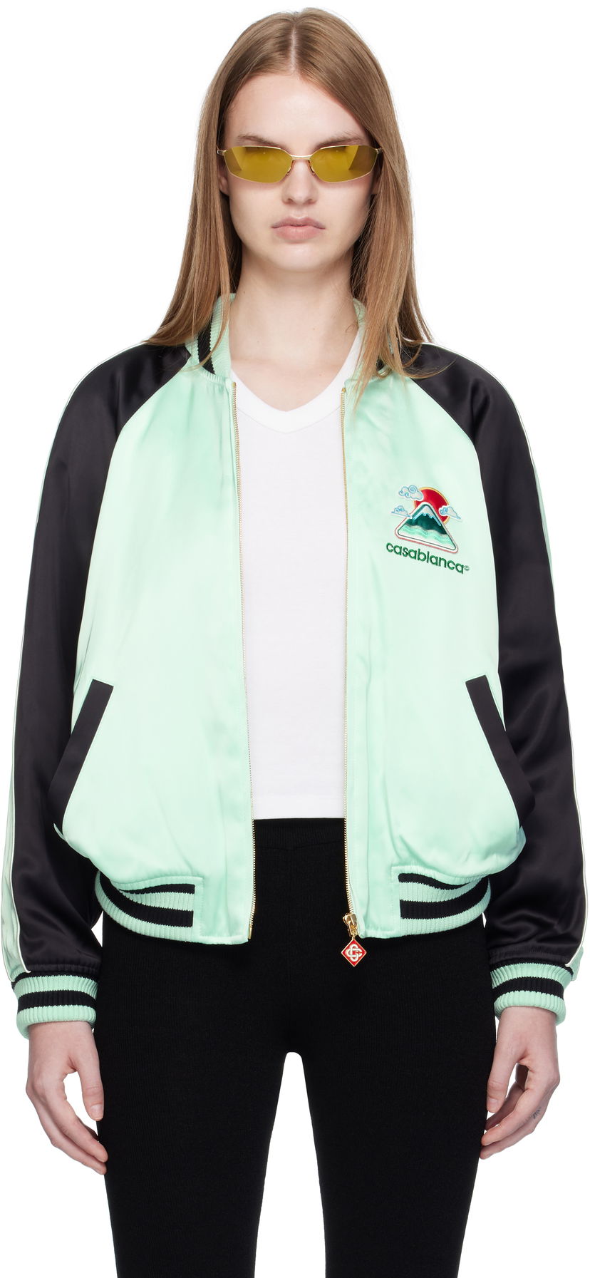 Куртка бомбер Casablanca Casablanca Embroidered Satin Bomber Jacket Зелений | WPF25-JK-373-01