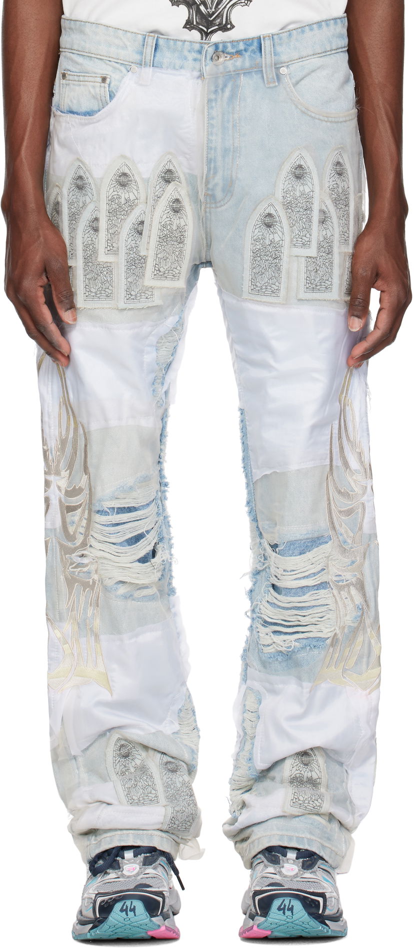 Джинси Who Decides War Who Decides War 'WDW' Winged Organza Denim Jeans Синій | 1121180008SS25