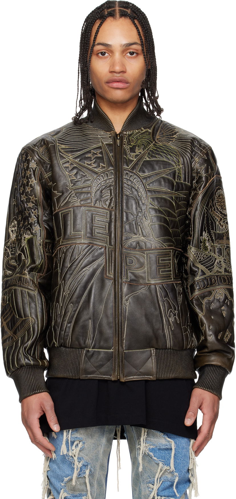 Куртка бомбер Who Decides War Who Decides War Pelle Pelle Edition Monument Leather Jacket Коричневий | 1131480017SS25