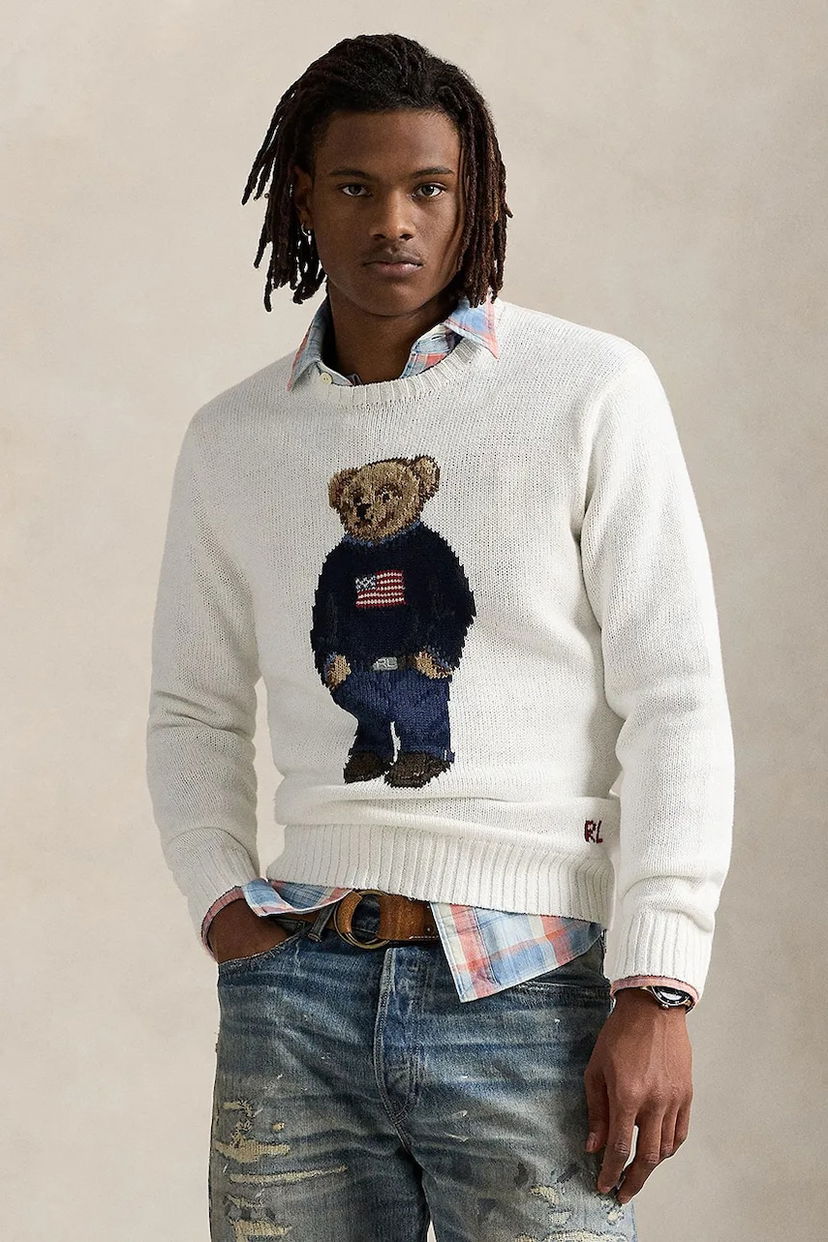 Cветр Polo by Ralph Lauren Polo Ralph Lauren Lscrflagbear Long Sleeve Sweater білий | 710977415