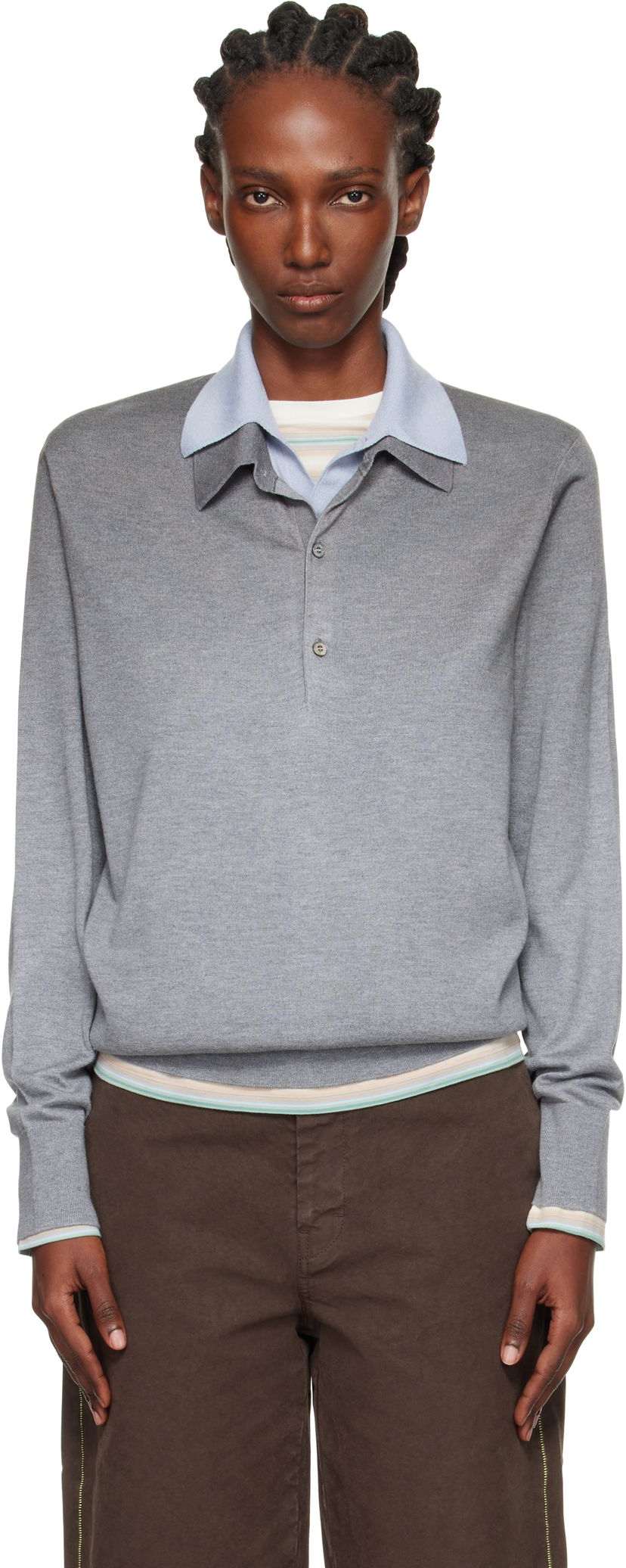 Сорочка поло Acne Studios Acne Studios Layered Silk Polo Сірий | A60591-