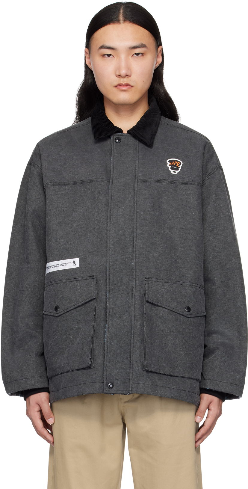 Парка AAPE by A Bathing Ape AAPE by A Bathing Ape Moonface Logo Reversible Utility Jacket Сірий | AAPJKM7680XXNBKX
