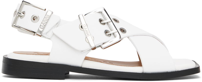 Pin GANNI GANNI Feminine Buckle Cross Strap Sandals білий | S2568