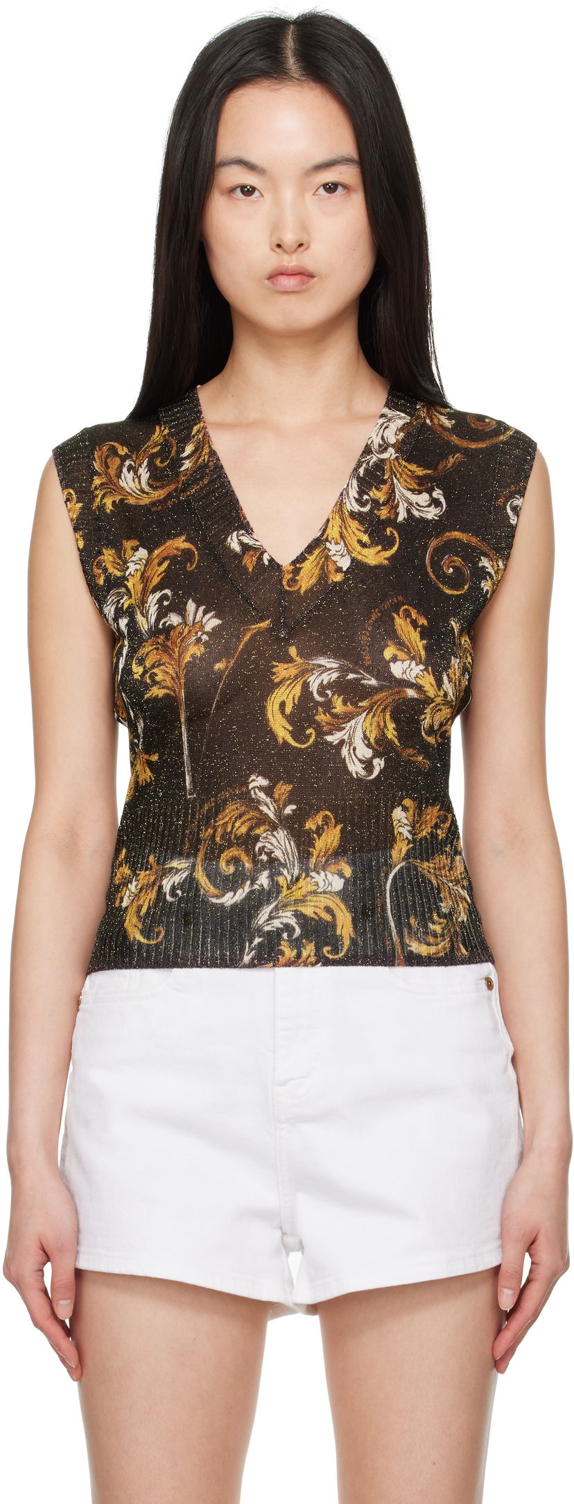 Безрукавка Versace Versace Jeans Couture Barocco Lurex Vest чорний | E78HAFM06_ECMN45