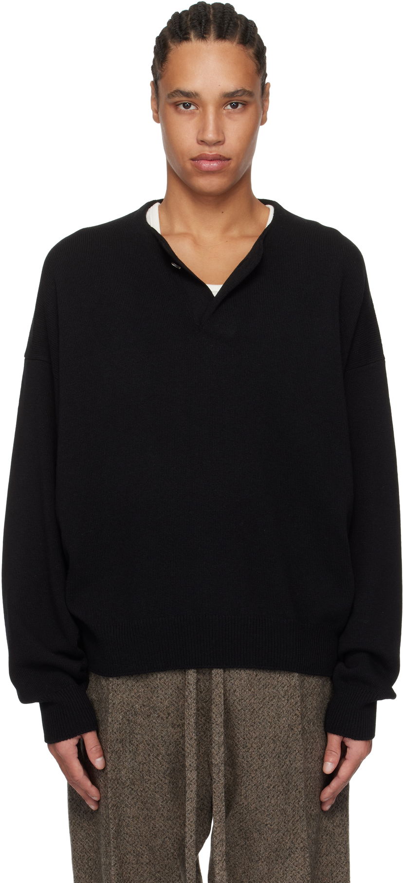 Cветр Fear of God Fear of God Fine Knit Henley чорний | FGE220-2041LAW
