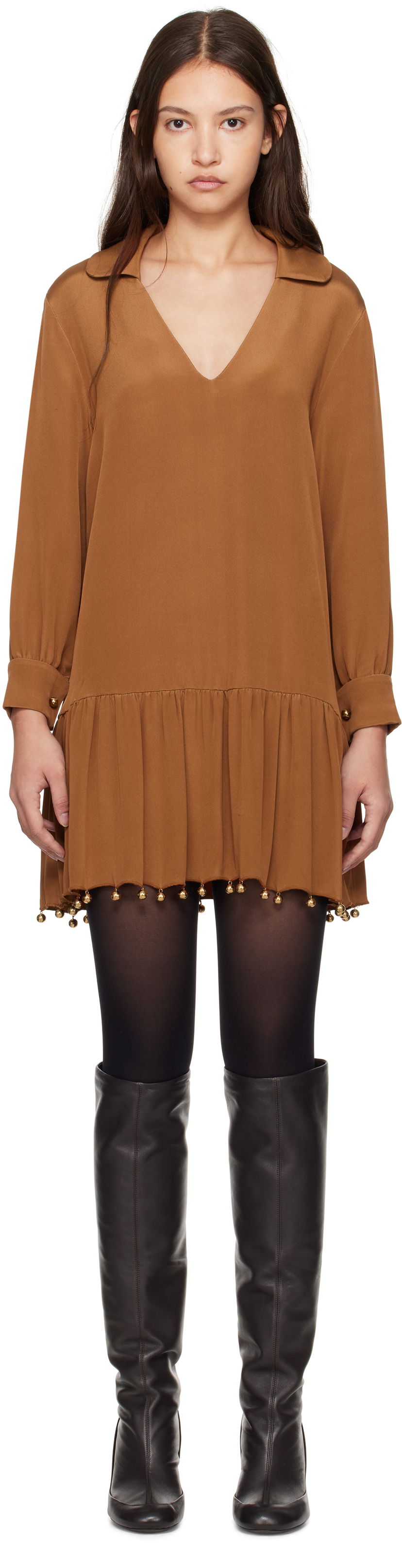 плаття Bode Embellished Drop Waist Minidress Коричневий | WRF24DR008