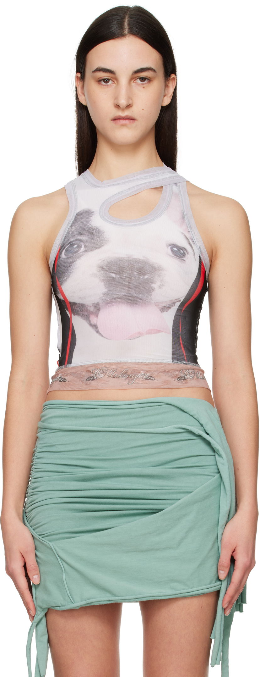 Безрукавка Ottolinger Ottolinger Mesh Dog Print Cutout Tank Top білий | 10110060102