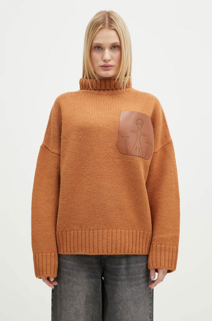 Cветр JW Anderson JW Anderson Leather Patch Pocket Turtleneck Jumper Коричневий | KW1292.YN0367.619