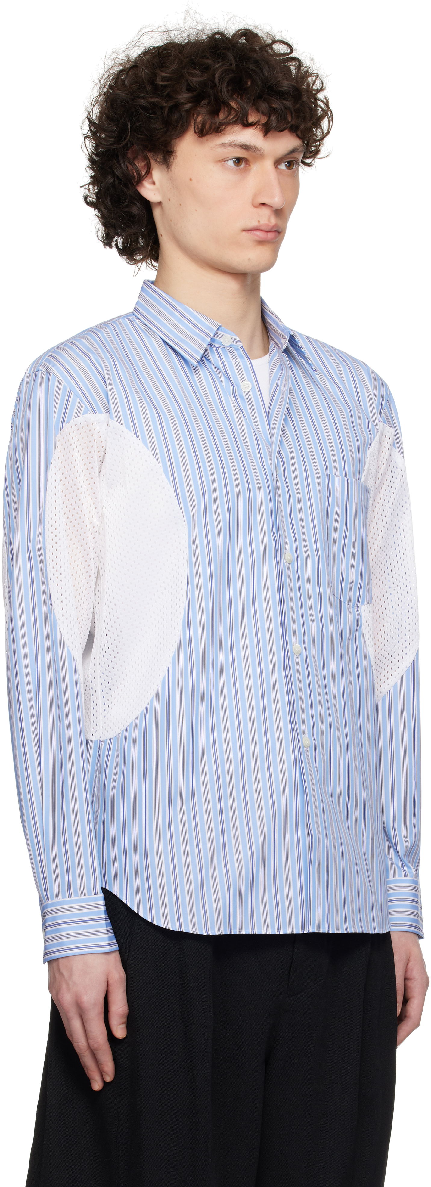 Сорочка Comme des Garçons Broad Stripe x Polyester Mesh Shirt Синій | DO-B025-051, 1