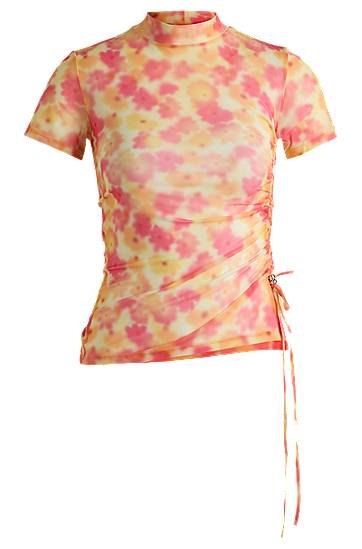 Кроп-топи BOSS Mesh Tie-Dye Top with Gathered Side Рожевий | 50537187