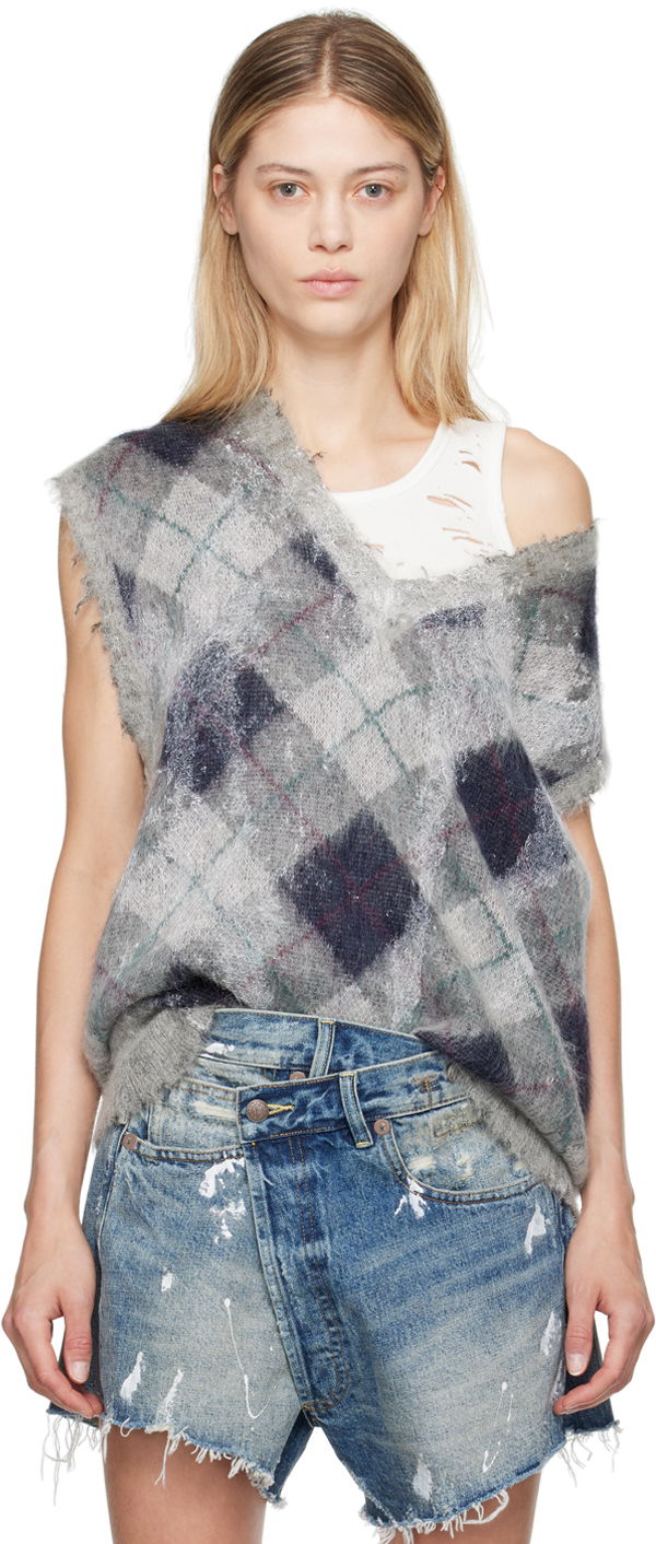 Cветр R13 R13 Oversized Argyle Vest Сірий | R13WY244-Y058B