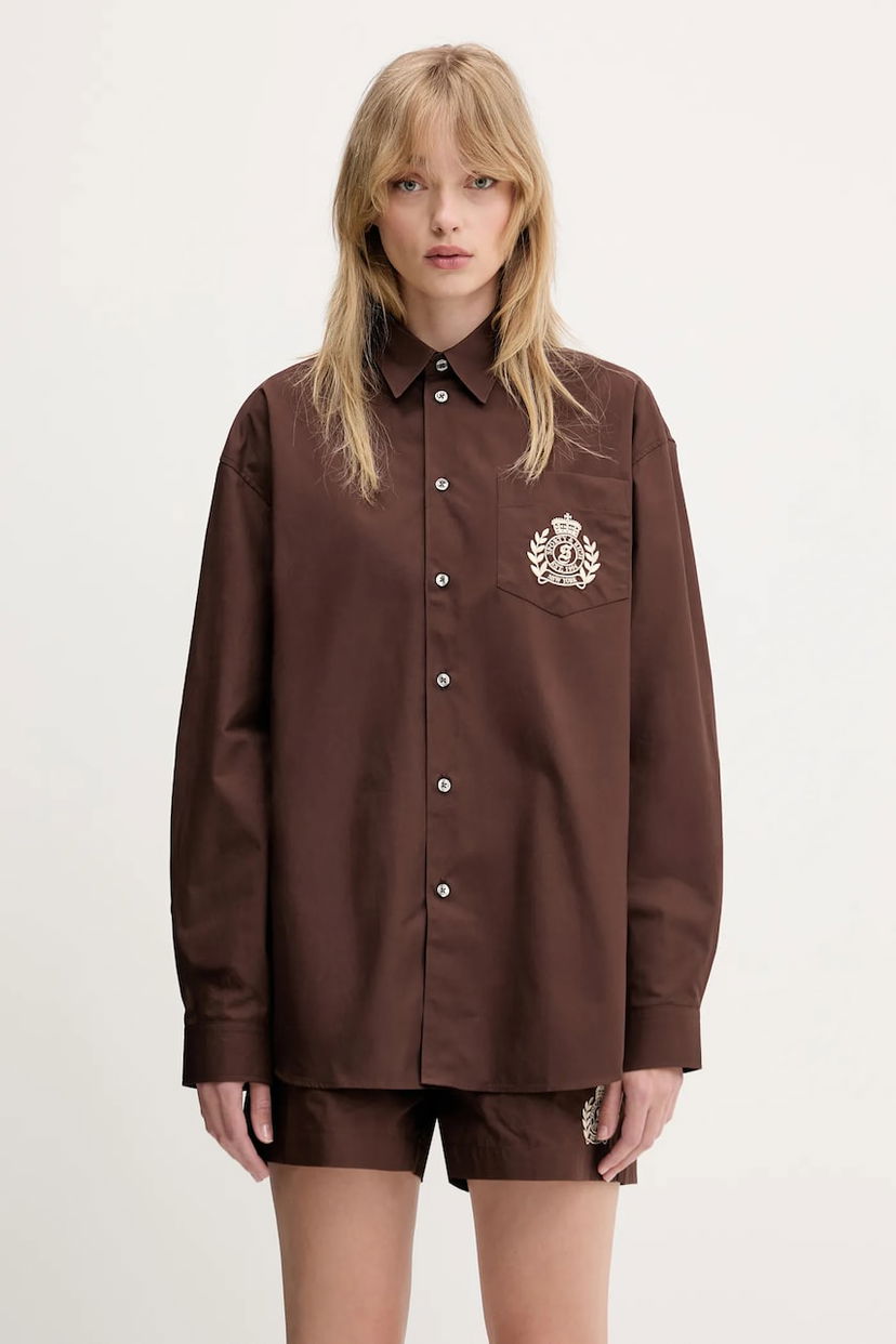Сорочка Sporty & Rich Sporty & Rich H&W Crest Oversized Relaxed Fit Shirt Коричневий | SI006612241BR03