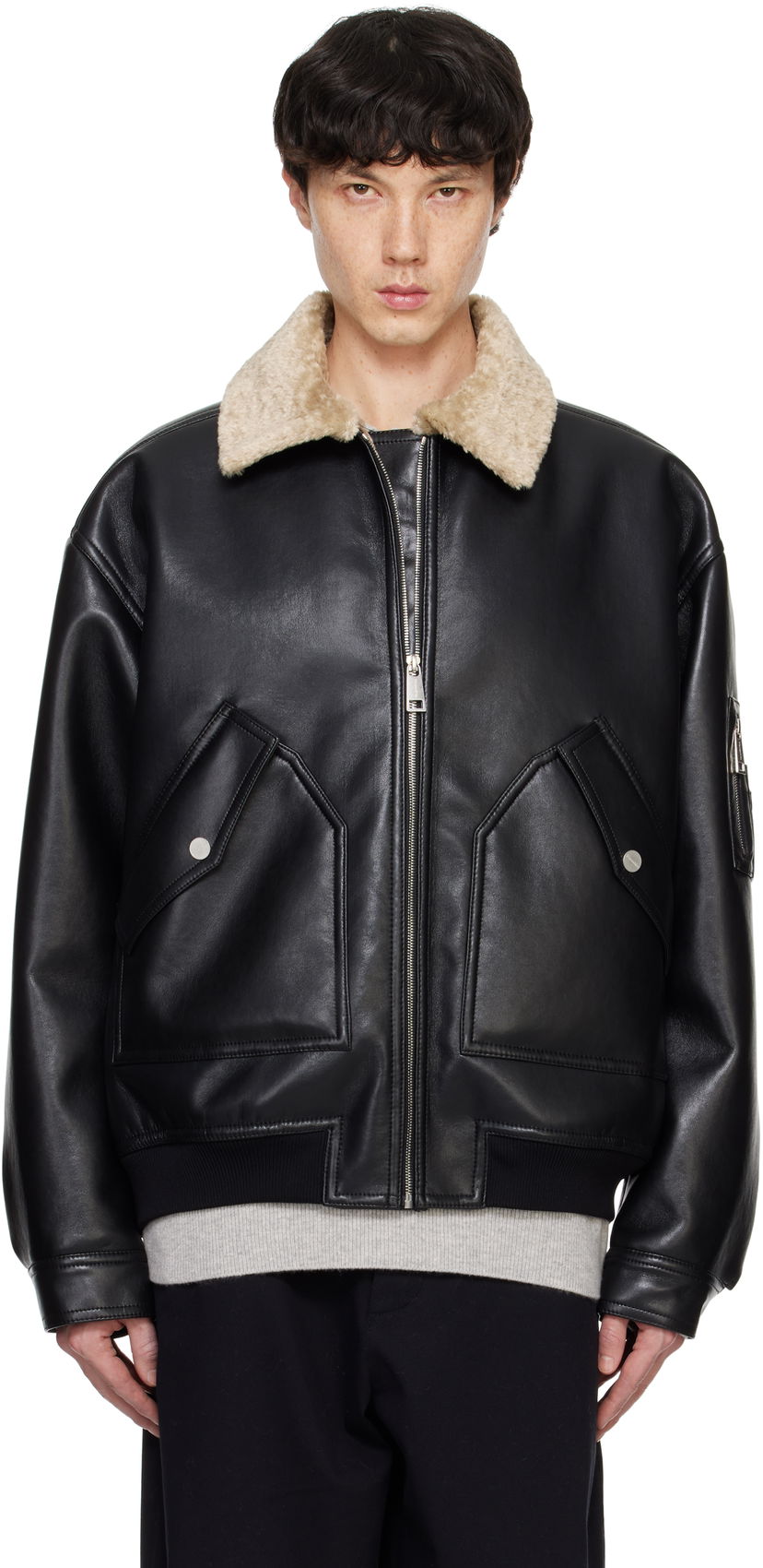Куртка бомбер Nanushka Faux-Leather Bomber Jacket чорний | NM24FWJK02168