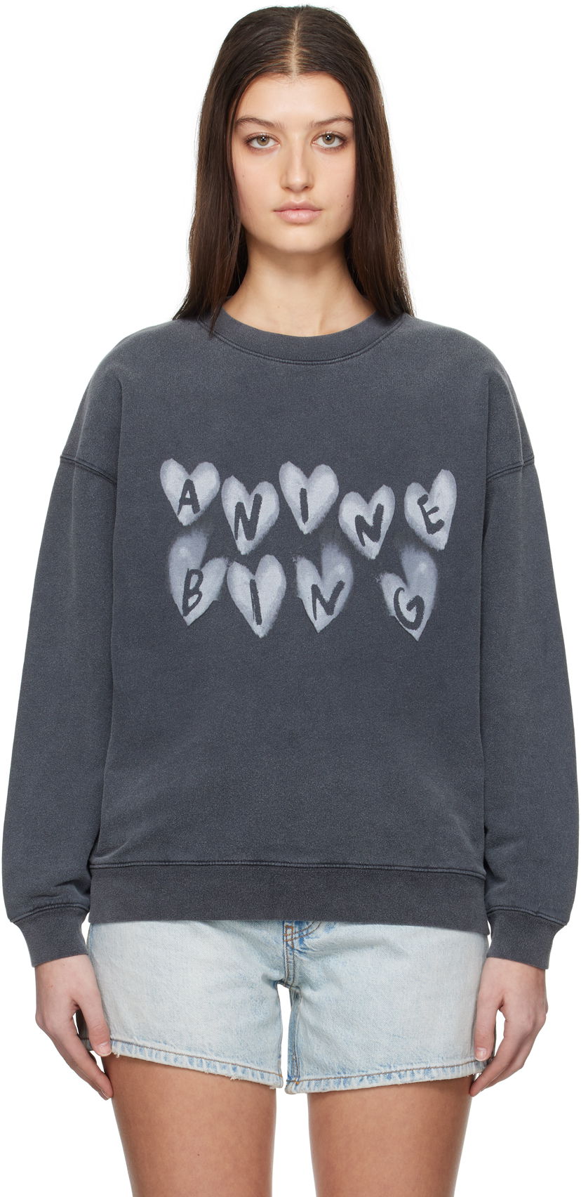 Світшоти Anine Bing ANINE BING Spencer Hearts Sweatshirt Сірий | A-08-10517-WBL1