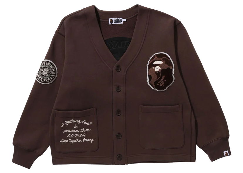 Cветр BAPE BAPE College Badges Sweat Cardigan Brown Коричневий | 1J80-113-063
