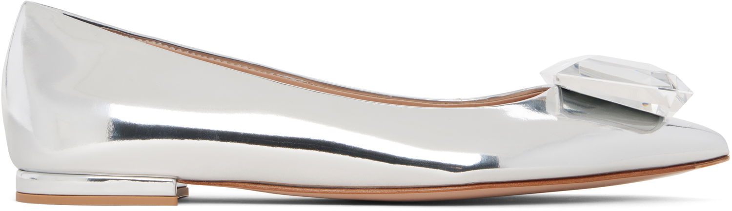 Кросівки та взуття Gianvito Rossi Metallic Crystal-Embellished Jaipur Ballerina Flats Металік | G22131-05RIC-MET, 0