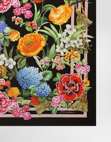 Шарф Dolce & Gabbana Dolce & Gabbana Floral Print Silk Twill Square Scarf чорний | FN090RGDCV9H45KU, 3